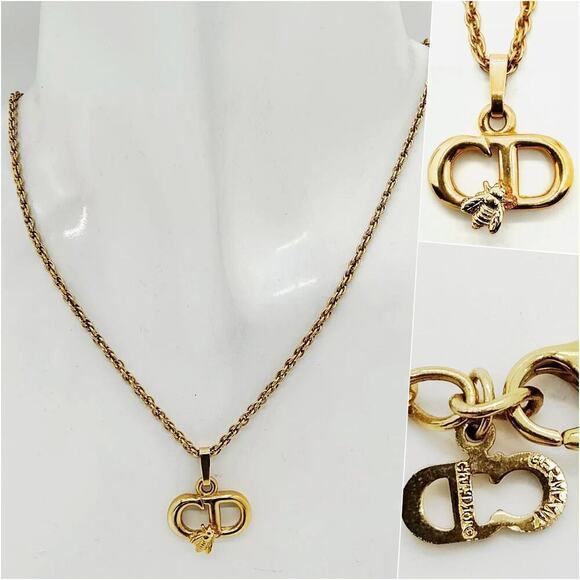 Christian Dior Vintage CD Logo Bee Gold Tone Necklace - Picture 1 of 10